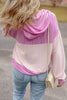 Light Pink Corded Colorblock Patch Pocket Drawstring Hooded Top