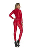 Women'S Wet Look Shiny PU Faux Leather Jumpsuit Suit Long Sleeve Zipper Open Crotch Latex Bodysuit Clubwear plus Size