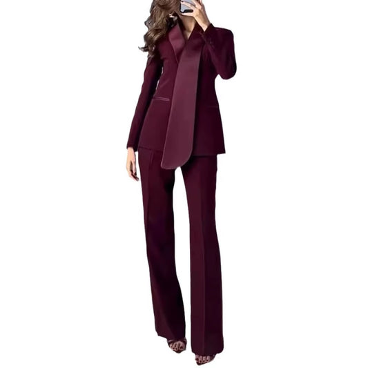 Solid Two Piece Sets for Women Lapel Long Sleeve Tunic Coat High Waist Pant Slimming Sets Female Fashion