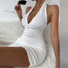 Sexy Ruffle V Deep Evening Party Dress 2025 Summer Short White Halter Dresses Women Tight Club Mini Dress Clubwear