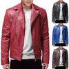 Men PU Leather Jacket Solid Color Casual Slim-Fit Zipper Long Sleeve Turn-Down Collar Motorcycle Leather Jacketcoat Men Clothing