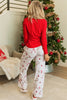 Blue Solid Top and Christmas Pants Two Piece Lounge Set