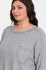 Zenana Full Size Contrast Stitching Brushed Ribbed Hacci Knit Top