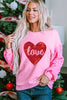 Pink Sequin Patchwork Long Sleeve Pullover Top