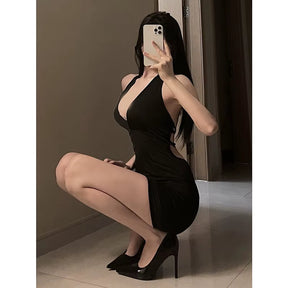 1Pc Erotic Dress Sexy Women Uniform V Neck Slim Backless Seductive One-Piece Dress Nightclub Party Mini Dresses