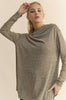 Davi & Dani Slit Mock Neck Long Sleeve Top