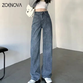 High Waisted Jeans Y2K Fashion Women Clothing Blue Black Straight Leg Denim Pants Trousers Mom Jean Baggy Trousers Tall