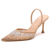 Glitter Rhinestone Pointed Slippers Women High Heel Summer Flip Flops Female Designer Sandals Breathable Mesh Mule Pumps Women