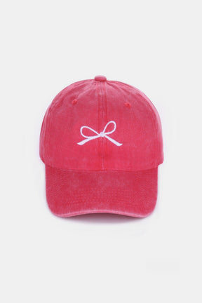 Zenana Bow Embroidered Washed Cotton Caps