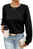 Rose Red Cable Textured Puff Sleeve Sweatshirt