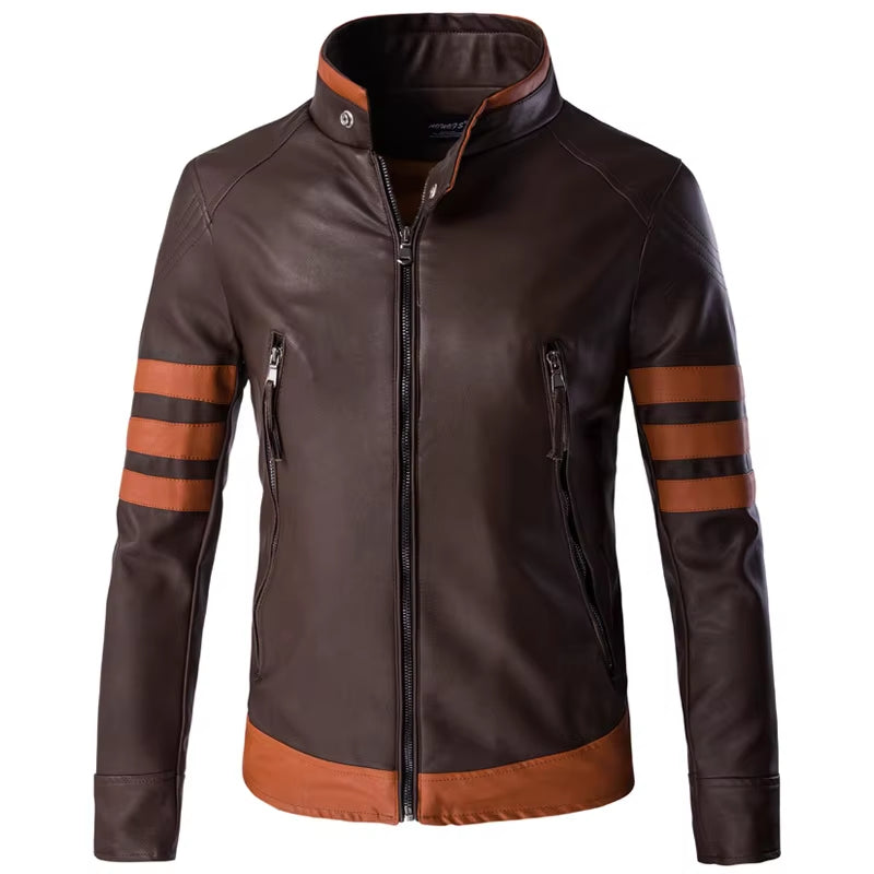 2023 Autumn Men'S Zipper Leather Jacket Wolverine Casual PU Leather Locomotive Coat Logan Bomber Jacket Slim Coats