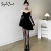 Winter Sister Party Dignified Intellectual Elegant Mature Beautiful Gentle Sweet Women'S Black Irregular Halter Dress