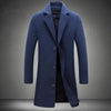 2024 Autumn Winter New Wool Men Long Cotton Coat Blend Pure Color Casual Business Fashion Slim Windbreaker Jacket Men Clothing