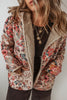 Beige Vintage Paisley Floral Printed Sherpa Lined Hooded Jacket