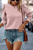 Rose Red Cable Textured Puff Sleeve Sweatshirt