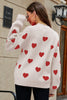 Woven Right Heart Pattern Lantern Sleeve Round Neck Tunic Sweater