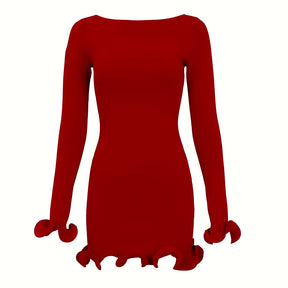 Autumn New Knitted Mini Dress for Women Fungus Contrast Color Slim Sweater Dress Elegant Female Party Clothes Long Sleeve