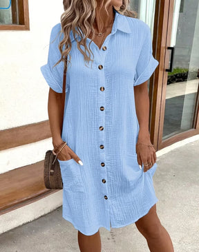 Vintage Women Solid Mini Dress Summer Fashion V-Neck Three Quater Sleeve Cotton Linen Dress Ladies Casual Holiday Vestidos