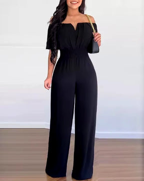 Summer Elegant off Shoulder Women'S Jumpsuit 2024 Fashion Trend Casual Short Sleeve Wide Leg Pants Jumpsuits for Women Overalls