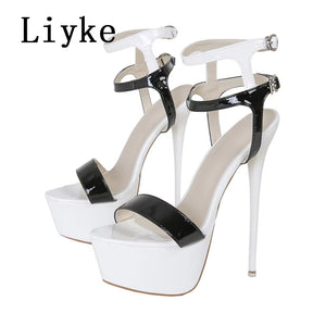 Sexy Red High Heels Platform Sandals for Women Fashion Double Buckle Strap Open Toe Wedding Banquet Shoes Big Size 45 46