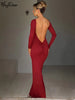 Spring Elegant Long Sleeve Backless Solid Cuched Sexy Bodycon Maxi Prom Dress Women Outfit Evening Party Festival Y2K