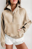 Brown Fleece Lined Zip Up Stand Collar Thumbhole Sleeve Sweatshirt