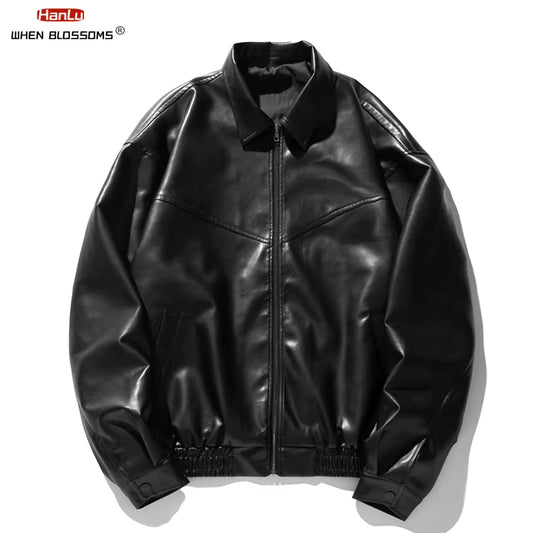 Metal Printed Black PU Leather Jacket for Men and Women, Trendy Brand, American High Street, Spring Couple Trend, New, 2024