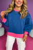 Blue Colorblock Bubble Sleeve Sweatshirt