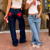 Women'S Y2K Vintage Jeans Aesthetic Star Pattern Print Loose Straight Leg Denim Long Pants Casual Low Waist Trousers