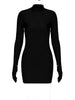 Solid Long Sleeve with Gloves Mini Dress Bodycon Sexy Streetwear Party Half Turtleneck Outfits Y2K Clothes Wholesale