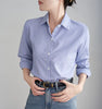 Blue Striped Shirt for Women Loose Spring Autumn Casual Long Sleeves Shirt Fashion Clothes for Ladies Office Lady Wear