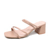 Women Sandals Ladies Square Heels Elegant Summer Slippers outside Cross Tied Leather Female Slides 2023 Fashion Woman Sandals