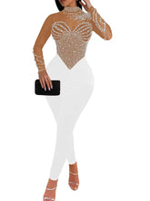 Pearls Rhinestone Romper for Women Jumpsuits Mesh See through Skinny One Piece Overalls