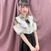 Gothic Lolita Blouses Women Sweet Bow off Shoulder JK Shirt Japanese Girls Elegant Love Heart Lace Ruffles Blusas Mujer Tops