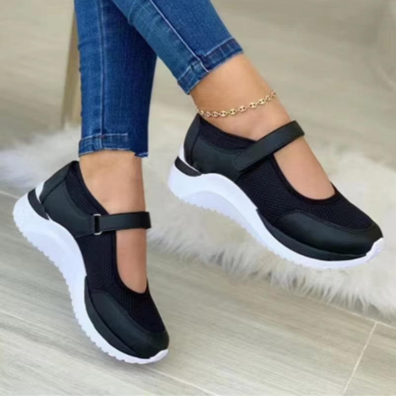 Round Head Knitted Women'S Thick Sole Single Shoes Women'S Large Size 36-43 Grid Casual Women'S Shoes Sneakers Women