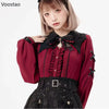 Harajuku Gothic Lolita Shirt Japanese Y2K Aesthetic Bow Lace Hollow Out Bat Collar Long Sleeve Blouse Women Elegant Clothes Tops