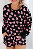 Heart Print Long Sleeve Top and Shorts Lounge Set