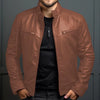 Men'S Biker Leather Jacket Stand-Up Collar Punk Leather Jacket Men