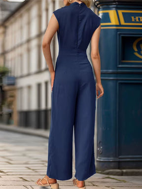 Fashion Straight Jumpsuit Women'S Sleeveless Wide Leg Jumpsuit Work Daily Wear Elegant Pure Color Half High Collar Summer Pants