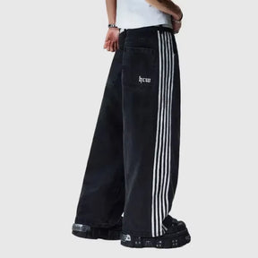 New Y2K Jeans Baggy High Quality Embroidered Striped Harajuku Sweatpants Hip Hop Streetwear Casual Wide Leg Denim Pants Aura