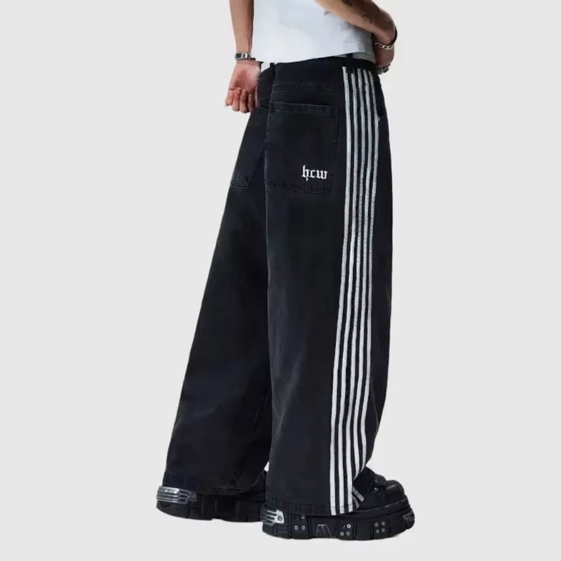 New Y2K Jeans Baggy High Quality Embroidered Striped Harajuku Sweatpants Hip Hop Streetwear Casual Wide Leg Denim Pants Aura