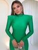 Shoulder Padded Long Sleeve Bodycon Green Party Club Maxi Long Dress Spring Autumn Women Fashion Elegant Clothes