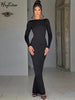 Spring Elegant Long Sleeve Backless Solid Cuched Sexy Bodycon Maxi Prom Dress Women Outfit Evening Party Festival Y2K