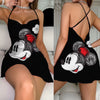 Backless Dress Mickey Elegant Dresses for Women Disney Lettuce Trim Crew Neck Minnie Mouse Fashion Summer 2024 Neck Slip Dress