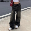 Low Waist Jeans for Women Goth Y2K Style Baggy Jeans Punk New Jeans Wide Leg Denim Pants Kpop Casual Loose Streetwear