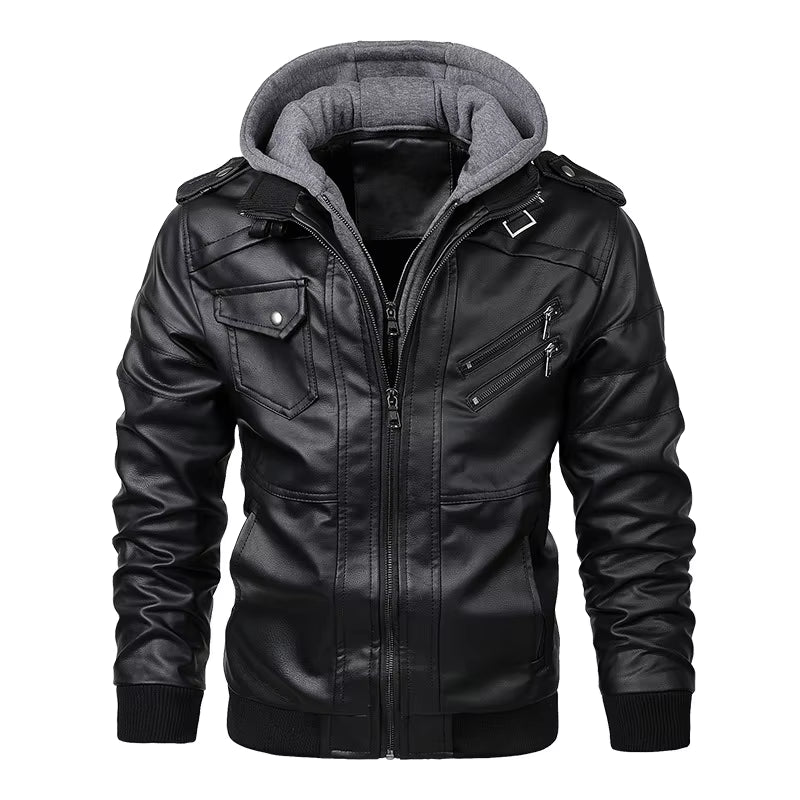 2024 Autumn and Winter Men'S Fashion Zippered Slim-Fit PU Leather Multi-Color Hooded Jacket Coat in Europe and America.