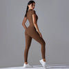 Yoga Set Women'S Jumpsuits One-Piece Suit Zipper Short Sleeve Gym Push up Workout Clothes Fitness Bodysuit Sportswear Tracksuit