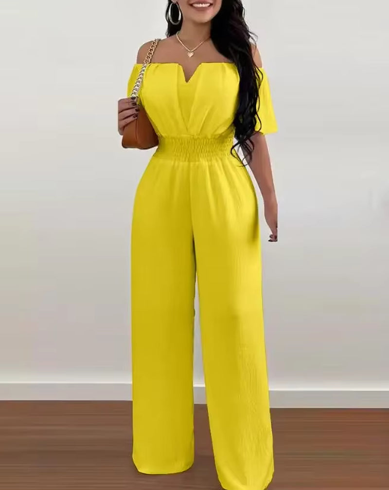 Summer Elegant off Shoulder Women'S Jumpsuit 2024 Fashion Trend Casual Short Sleeve Wide Leg Pants Jumpsuits for Women Overalls