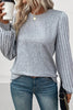 Gray Contrast Ribbed Bishop Sleeve Top