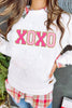 White XOXO Glitter Chenille Cable Knit Pullover Sweatshirt